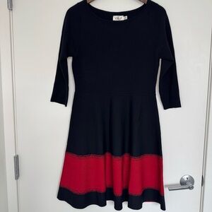 Petite Large Whimsygoth Eliza J Black Red Stripe Fit & Flare Knit Stretch Dress